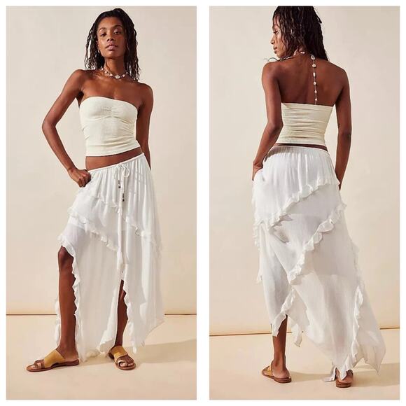 Free People Ambi White Maxi Skirt Size Medium Asymmetrical Hem Boho Fairy - Picture 1 of 13